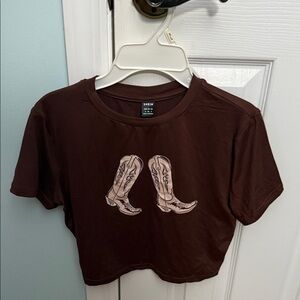 Chocolate Brown Tee with Boots Design